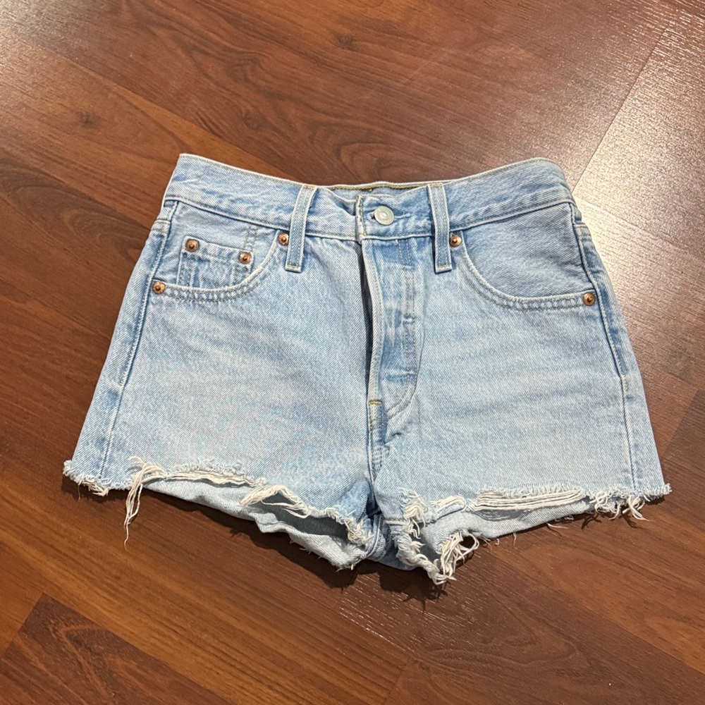 Levi's Light Blue Jean Shorts with Frayed Hem